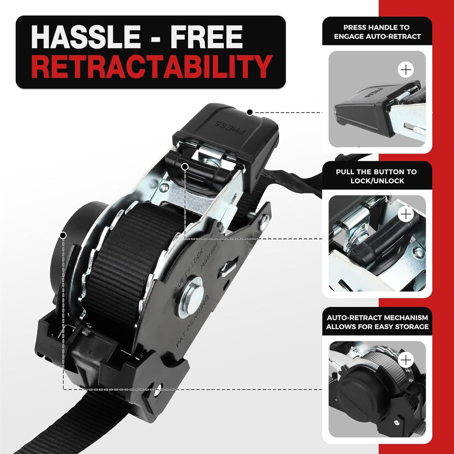 1 Inch x 12 Feet Retractable Ratchet Straps with Soft Loops