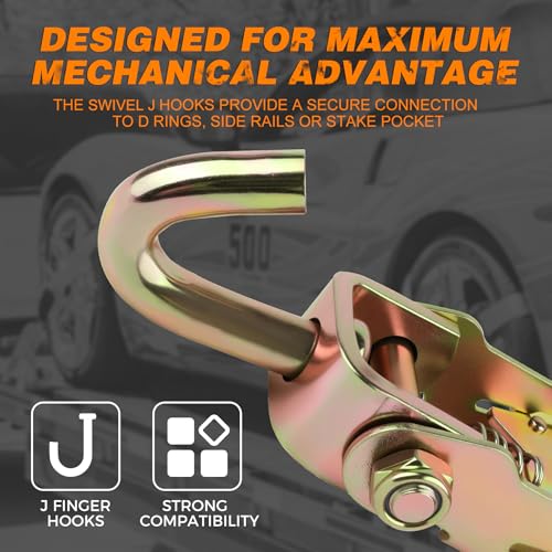 Tire Tie Down Straps 2"x10ft with Swivel J-Hook, 10,000lb – image 7