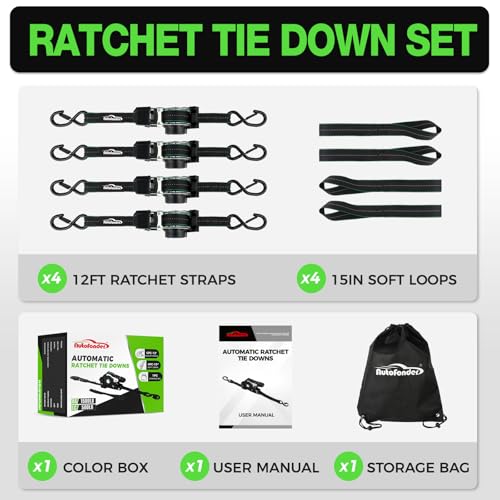 Autofonder Retractable Ratchet Straps Yarn-Dyed, Zero Color Transfer – image 8