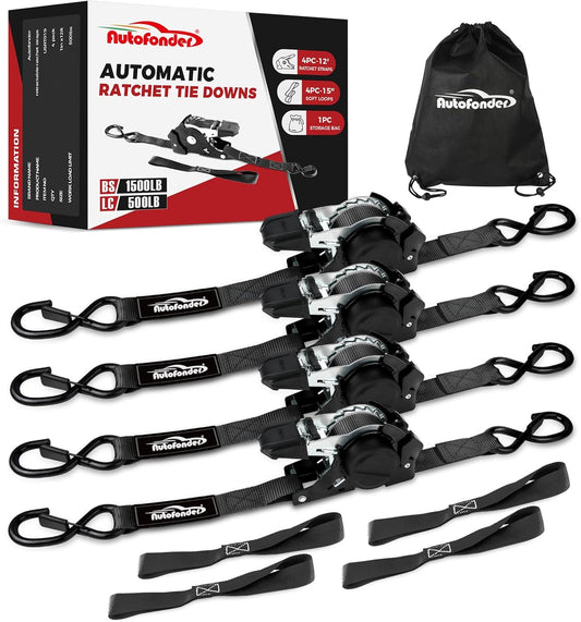 1 Inch x 12 Feet Retractable Ratchet Straps with Soft Loops