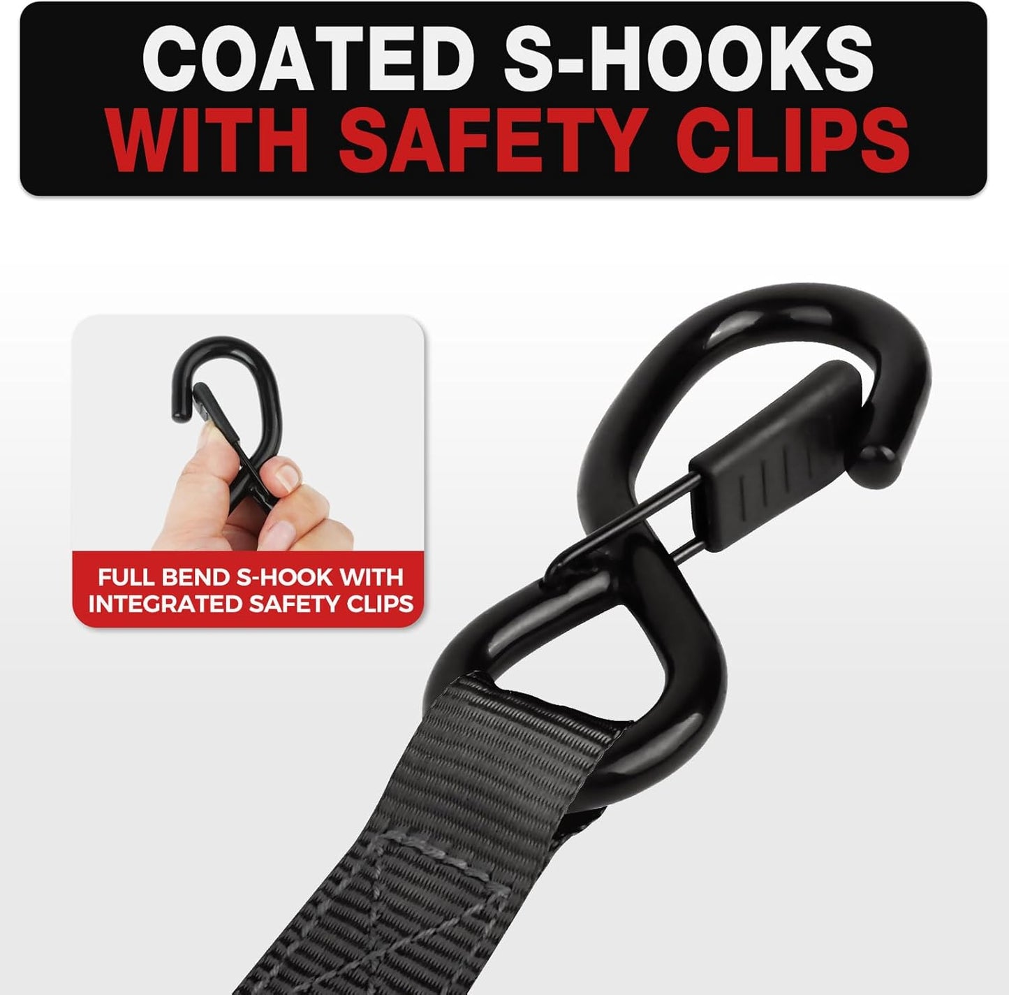 1 Inch x 12 Feet Retractable Ratchet Straps with Soft Loops