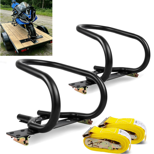 Autofonder 7" Motorcycle Wheel Chock Steel for E-Track System with 2”x15’ E Track Ratchet Straps(2 Pack Bundle) - image 1