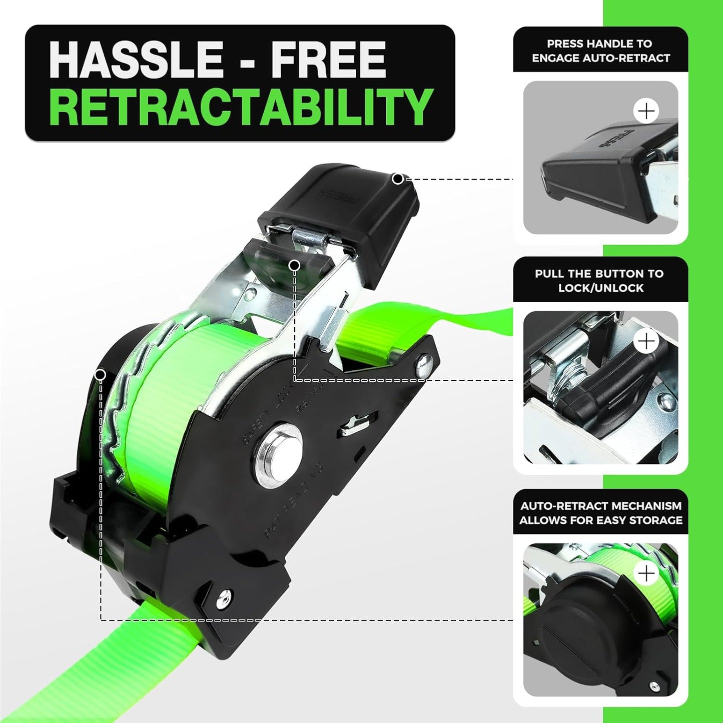 1 Inch x 12 Feet Retractable Ratchet Straps with Soft Loops