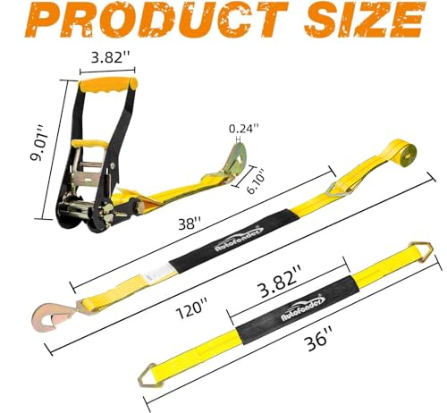 Car Tie Down Straps 2"x10ft with Snap Hook 4-Pack, 10,000lb – image 5
