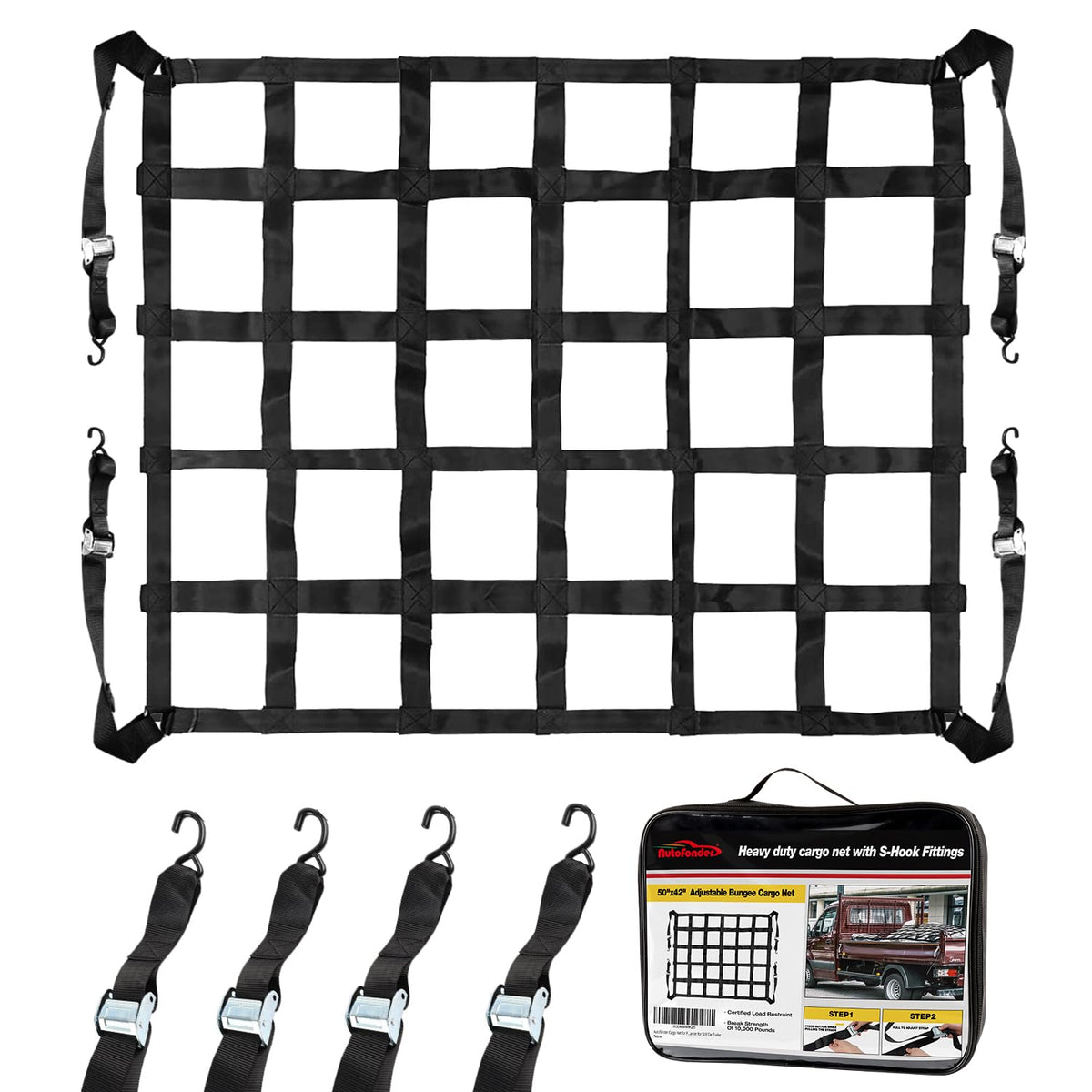 Cargo Net for Pickup Truck Bed 42"x50" with S-Hooks, 2" Wide Mesh – image 1