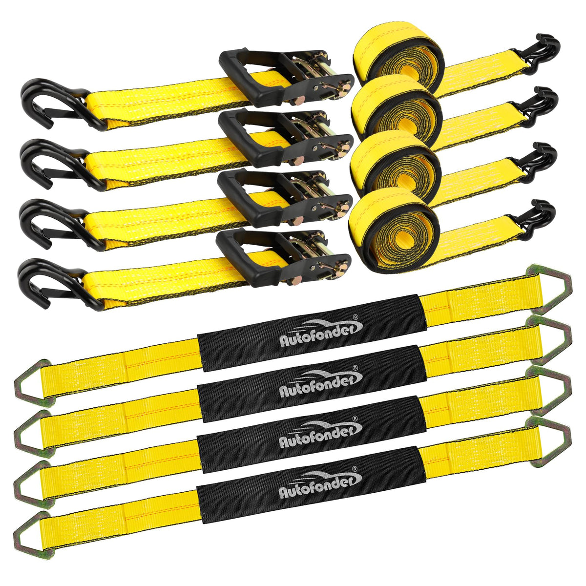 Car Tie Down Straps for Trailers 2"x10ft J-Hook with Safety Clips 4-Pack – image 1