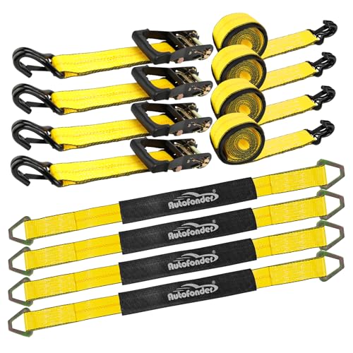 Car Tie Down Straps for Trailers 2"x10ft J-Hook with Safety Clips 4-Pack – image 2