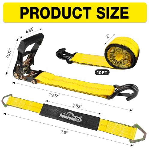 Car Tie Down Straps for Trailers 2"x10ft J-Hook with Safety Clips 4-Pack – image 3