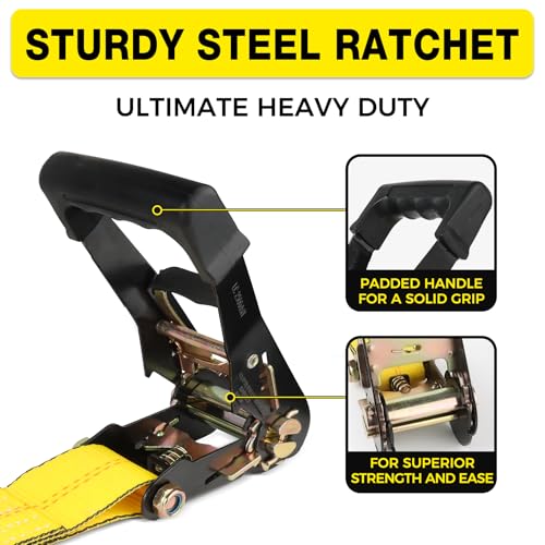 Car Tie Down Straps for Trailers 2"x10ft J-Hook with Safety Clips 4-Pack – image 4
