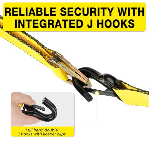 Car Tie Down Straps for Trailers 2"x10ft J-Hook with Safety Clips 4-Pack – image 5