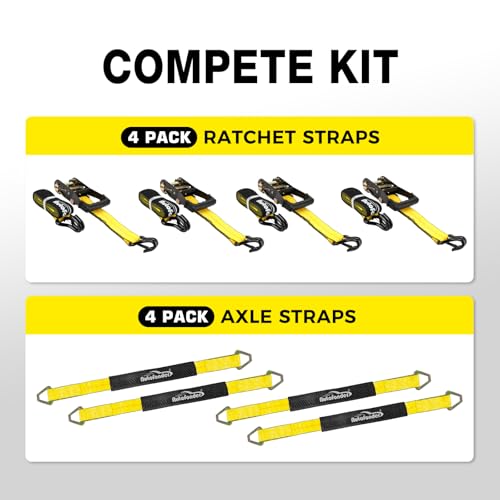 Car Tie Down Straps for Trailers 2"x10ft J-Hook with Safety Clips 4-Pack – image 6