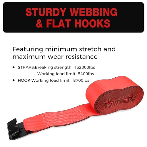 4"x40' Winch Straps with Flat Hook 8-Pack, 16,200lb Break Strength – image 4