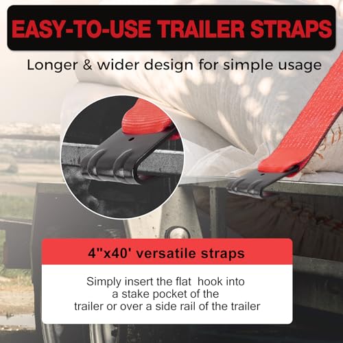 4"x40' Winch Straps with Flat Hook 8-Pack, 16,200lb Break Strength – image 7
