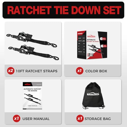 Retractable Ratchet Tie Down Straps 2"x10ft 2-Pack, 4,400lb Break Strength – image 7