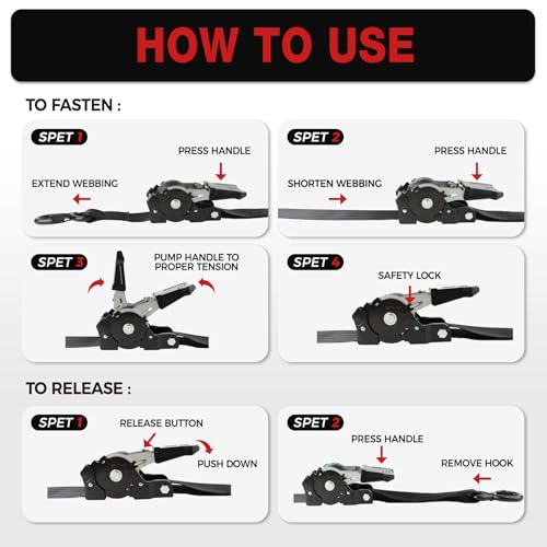 Retractable Ratchet Tie Down Straps 2"x10ft 2-Pack, 4,400lb Break Strength – image 8