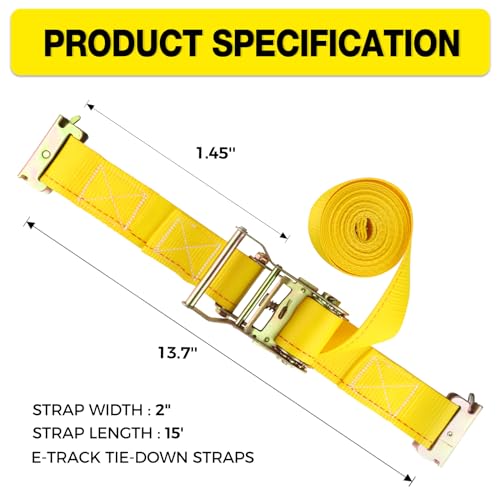 E-Track Ratchet Tie Down Straps 2"x15ft 4-Pack, 4,500lb Break Strength – image 3
