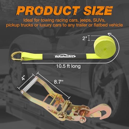 Tire Tie Down Straps 2"x10ft with Snap Hook 4-Pack, 10,000lb – image 4