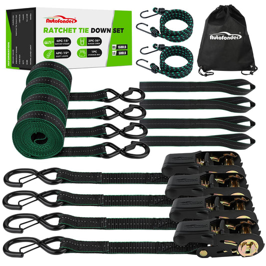 1"x15ft Ratchet Tie Down Straps 4-Pack for Motorcycle, Dirt Bike & ATV – image 1
