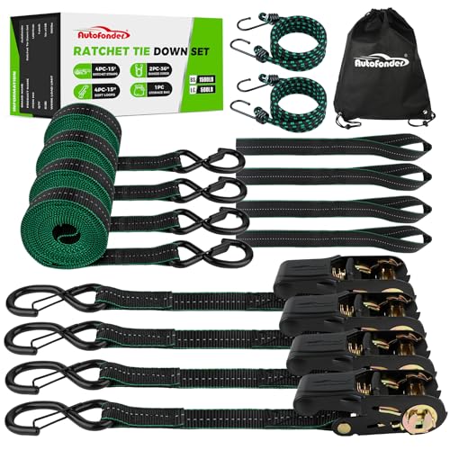 1"x15ft Ratchet Tie Down Straps 4-Pack for Motorcycle, Dirt Bike & ATV – image 2