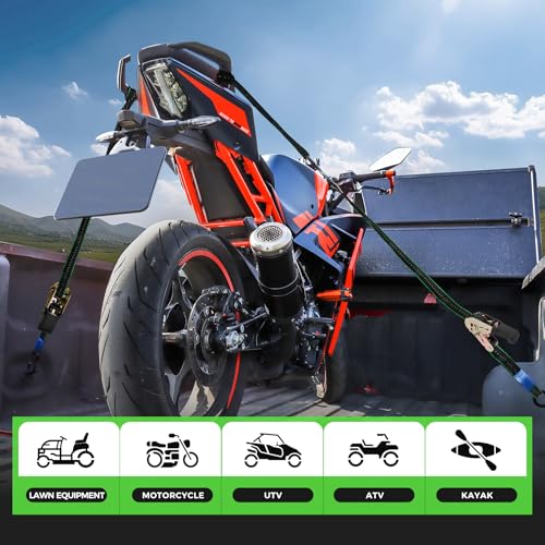 1"x15ft Ratchet Tie Down Straps 4-Pack for Motorcycle, Dirt Bike & ATV – image 3