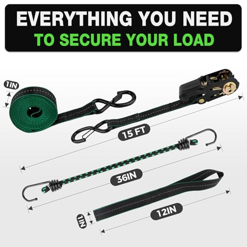 1"x15ft Ratchet Tie Down Straps 4-Pack for Motorcycle, Dirt Bike & ATV – image 5