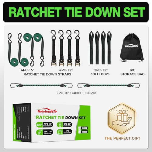 1"x15ft Ratchet Tie Down Straps 4-Pack for Motorcycle, Dirt Bike & ATV – image 8