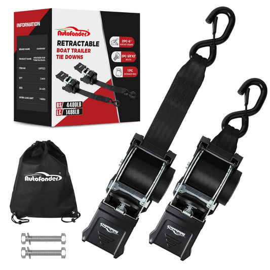 Retractable Boat Trailer Tie Down Straps 2"x6ft 2-Pack, 4,400lb Break Strength – image 1