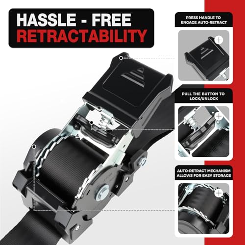 Retractable Boat Trailer Tie Down Straps 2"x6ft 2-Pack, 4,400lb Break Strength – image 5