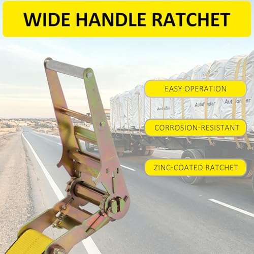 4"x30' Ratchet Tie Down Straps with Flat Hooks, 16,200lb Break Strength – image 5