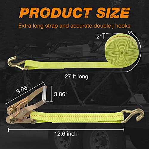Autofonder Ratchet Tie Down Strapa 2-Pack 2in x 27ft with Double J Hooks – image 3