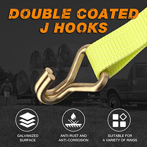 Autofonder Ratchet Tie Down Strapa 2-Pack 2in x 27ft with Double J Hooks – image 7