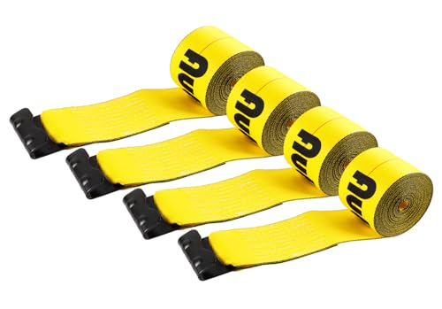 Autofonder 4" x30' Winch Straps with Flat Hook Flatbed Tie Downs Truck Straps 5,400lbs Load Capacity Cargo Control for Flatbeds, Trucks, Trailers, Farms, Rescues, Tree Saver, Yellow(4 Pack) – image 2