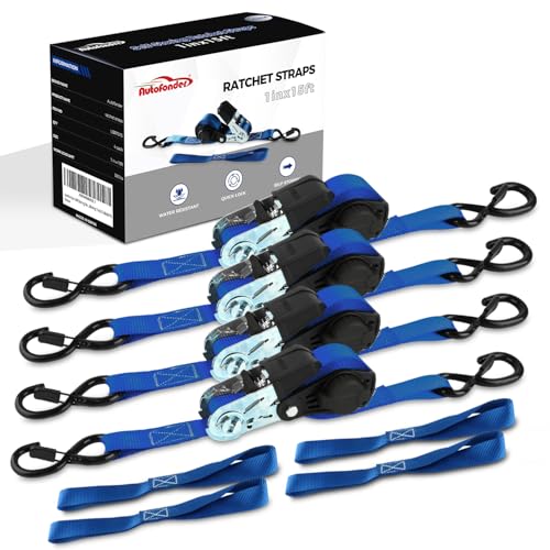 NeatStrap Ratchet Strap with Safety Lock Chromoly S Hooks-1,500lbs Break Strength-Motorcycle, Kayak Ratcheting Straps 1" x 15' Soft Loop Tie-Downs for Pickup Bed,Moving Truck,Trailer(4PK) – image 2