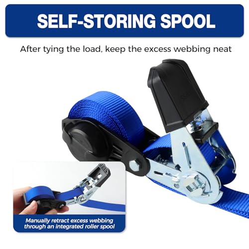 NeatStrap Ratchet Strap with Safety Lock Chromoly S Hooks-1,500lbs Break Strength-Motorcycle, Kayak Ratcheting Straps 1" x 15' Soft Loop Tie-Downs for Pickup Bed,Moving Truck,Trailer(4PK) – image 4