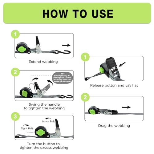 NeatStrap Ratchet Strap with Safety Lock Chromoly S Hooks-1,500lbs Break Strength-Motorcycle, Kayak Ratcheting Straps 1" x 15' Soft Loop Tie-Downs for Pickup Bed,Moving Truck,Trailer(4PK) – image 7