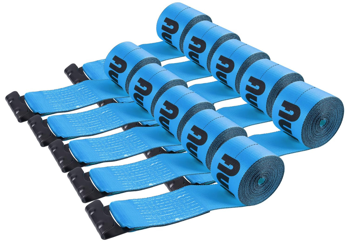 Autofonder 4" x 30' Straps for Flatbed Trailers 10-Pack Heavy Duty, Blue – image 1