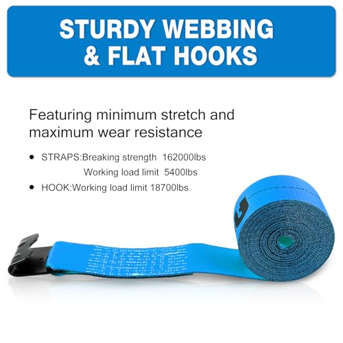Autofonder 4" x 30' Straps for Flatbed Trailers 10-Pack Heavy Duty, Blue – image 4