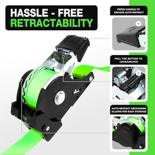 Autofonder Retractable Ratchet Straps (4-Pack) 1inx12ft Heavy Duty 1,500lb – image 4
