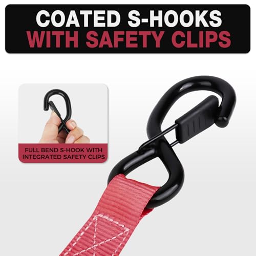 Autofonder Retractable Ratchet Straps (4 Pack) 1,500lb Heavy Duty 1inx12ft – image 5