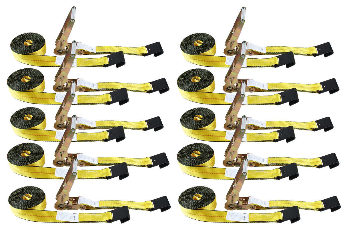 Autofonder Ratchet Tie-Down Straps Flat Hook (10 Pack) 2" x 27' Yellow – image 1