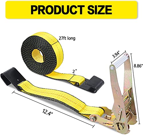 Autofonder Ratchet Tie-Down Straps Flat Hook (10 Pack) 2" x 27' Yellow – image 3