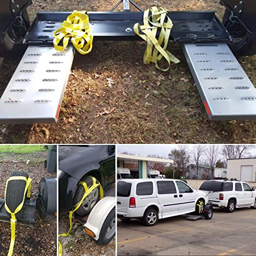 Autofonder 2Pc Tow Dolly Basket Straps with Flat Hook for 14"-17" Tires -10,000 lbs Breaking Strength Tire Bonnet&Tire Net -2” Over Wheel Car Basket Tie Down Straps with Carrying Bag（Blue） – image 6
