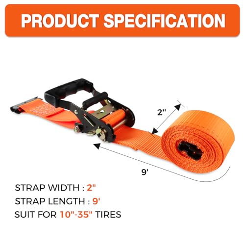 Wheel Chock Tie Down Kit (4500lb Break Strength) Heavy Duty Trailer Tire Straps System for ATV, UTV, Lawn Mower & More - Ratchet Tie Downs Accessories with E Track for Four Wheeler – image 4