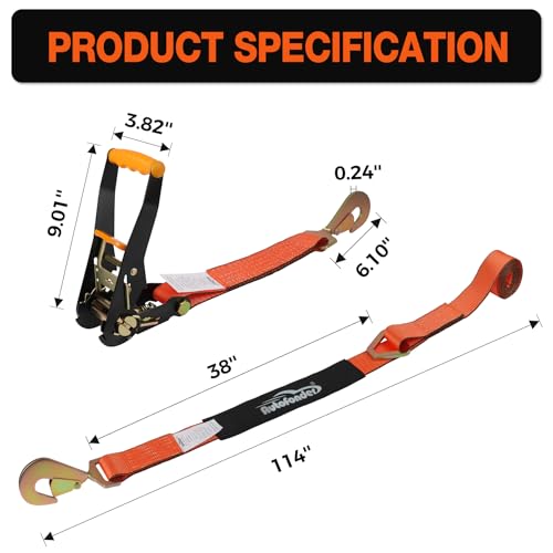 Autofonder Axle Tie-Down Straps 4-Pack, 2" x 114" with Spring Snap Hooks – image 3
