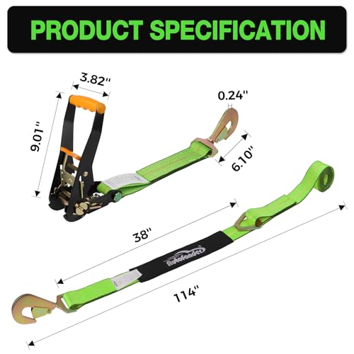 Autofonder Axle Tie-Down Straps 2" x 114" 4-Pack 10,000lbs Green – image 4