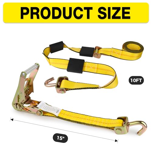 Autofonder Car Hauler Straps 4-Pack Heavy Duty 2inx10ft with Idler J Hooks – image 4