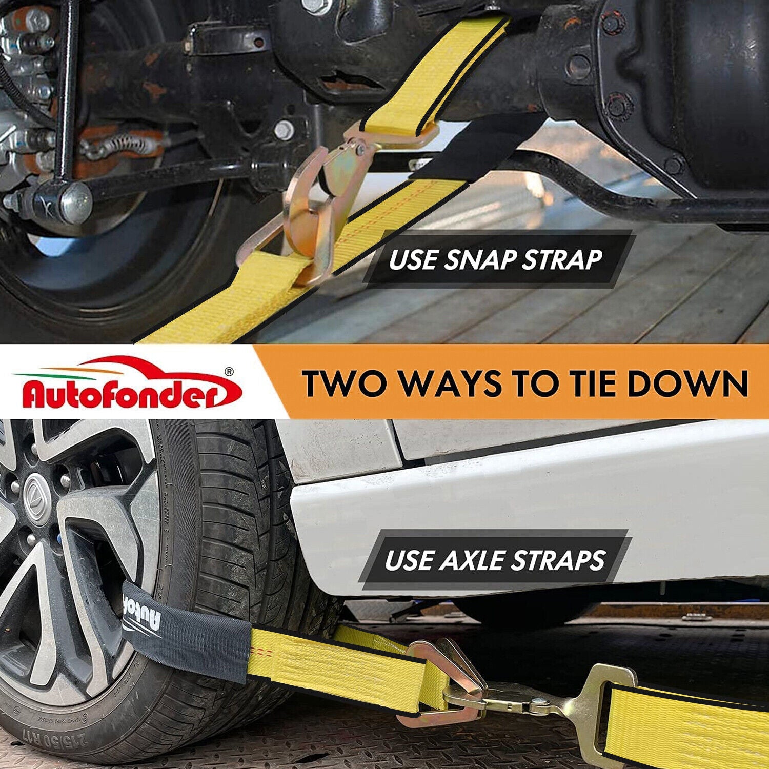 Autofonder Axle Tie Down Straps with Snap Hooks (4 Packs)