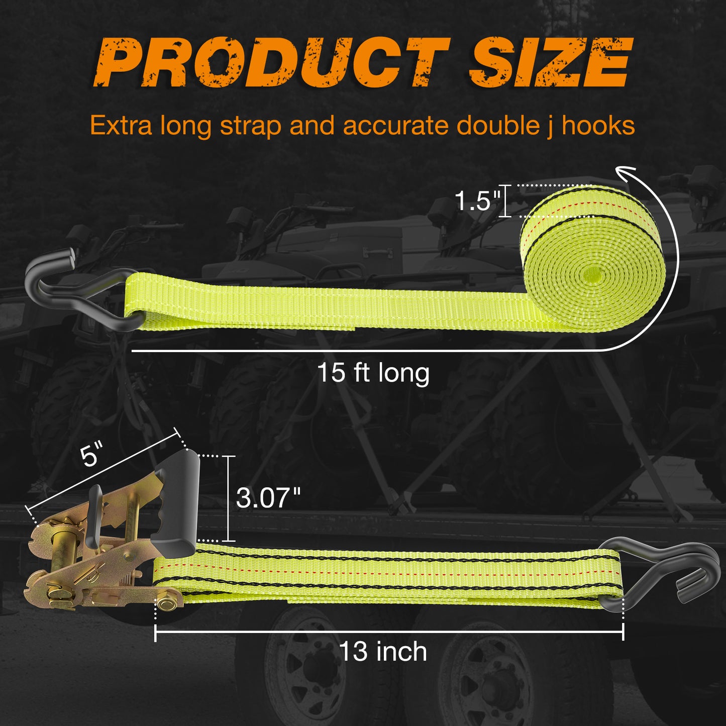 1.5" Ratchet Straps 3,000lb for ATVS, Motorcycles